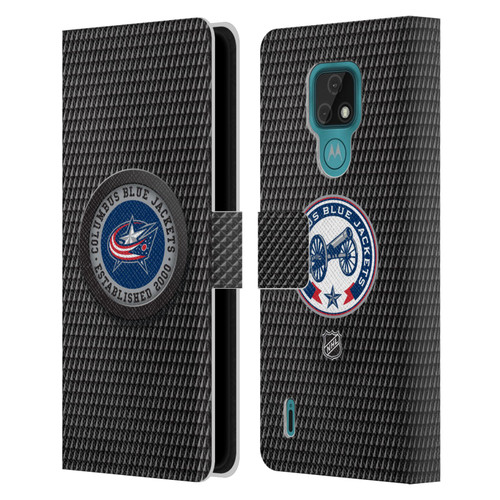 NHL Columbus Blue Jackets Puck Texture Leather Book Wallet Case Cover For Motorola Moto E7