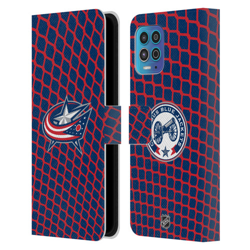 NHL Columbus Blue Jackets Net Pattern Leather Book Wallet Case Cover For Motorola Moto G100