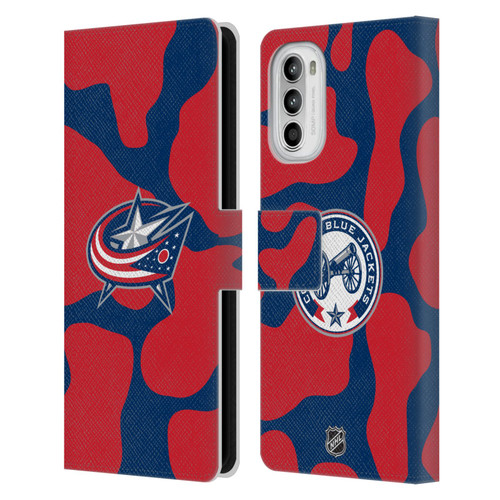 NHL Columbus Blue Jackets Cow Pattern Leather Book Wallet Case Cover For Motorola Moto G52