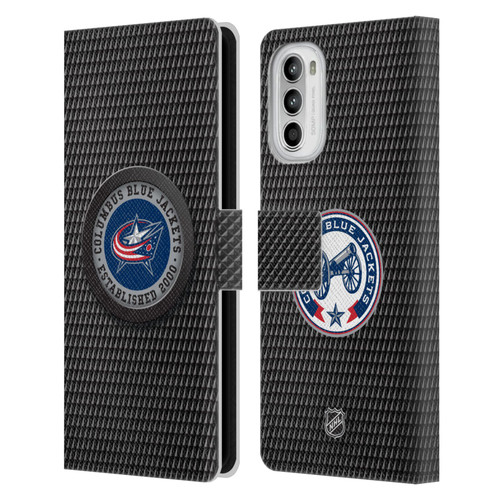 NHL Columbus Blue Jackets Puck Texture Leather Book Wallet Case Cover For Motorola Moto G52