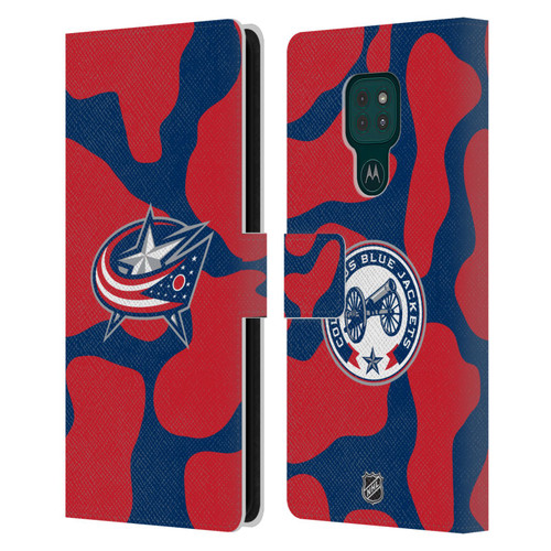 NHL Columbus Blue Jackets Cow Pattern Leather Book Wallet Case Cover For Motorola Moto G9 Play