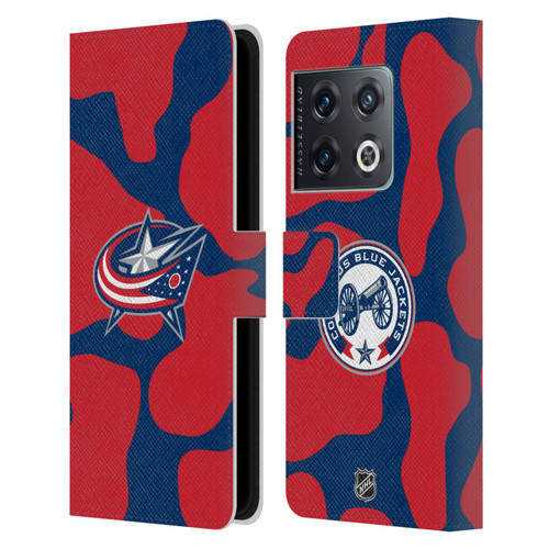 NHL Columbus Blue Jackets Cow Pattern Leather Book Wallet Case Cover For OnePlus 10 Pro