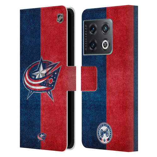 NHL Columbus Blue Jackets Half Distressed Leather Book Wallet Case Cover For OnePlus 10 Pro