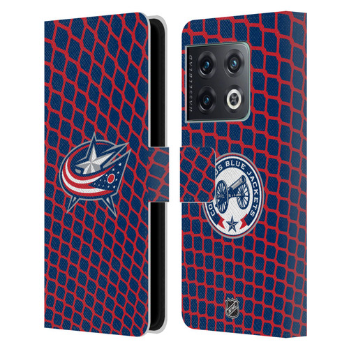 NHL Columbus Blue Jackets Net Pattern Leather Book Wallet Case Cover For OnePlus 10 Pro