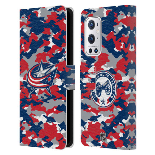 NHL Columbus Blue Jackets Camouflage Leather Book Wallet Case Cover For OnePlus 9 Pro