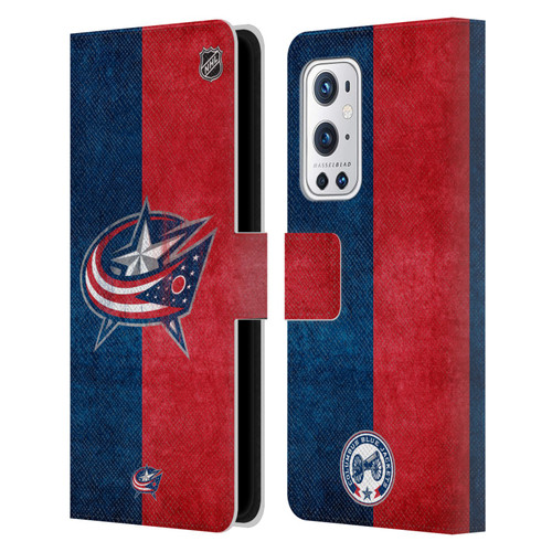 NHL Columbus Blue Jackets Half Distressed Leather Book Wallet Case Cover For OnePlus 9 Pro