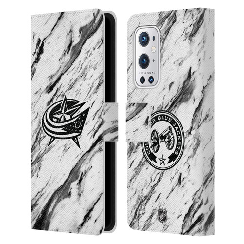 NHL Columbus Blue Jackets Marble Leather Book Wallet Case Cover For OnePlus 9 Pro