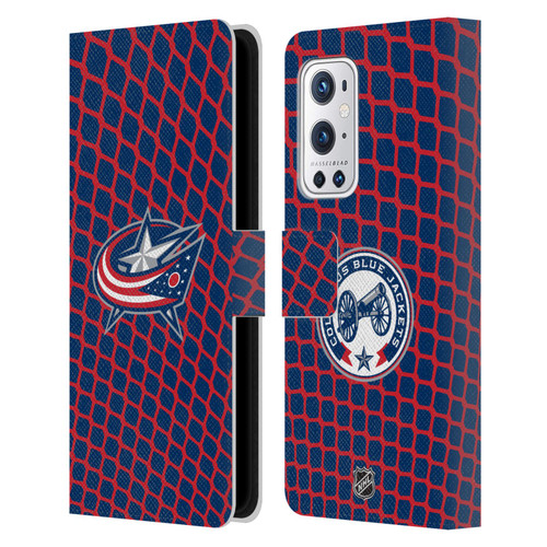 NHL Columbus Blue Jackets Net Pattern Leather Book Wallet Case Cover For OnePlus 9 Pro