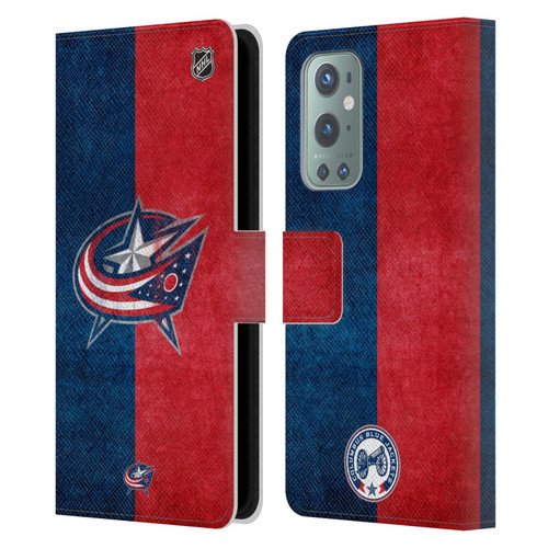 NHL Columbus Blue Jackets Half Distressed Leather Book Wallet Case Cover For OnePlus 9