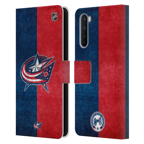 NHL Columbus Blue Jackets Half Distressed Leather Book Wallet Case Cover For OnePlus Nord 5G