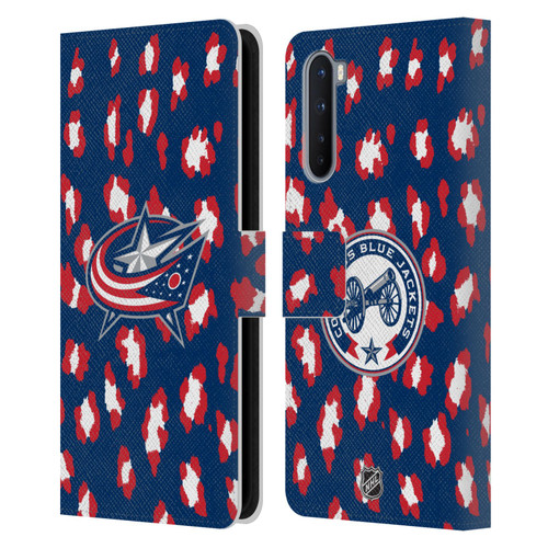 NHL Columbus Blue Jackets Leopard Patten Leather Book Wallet Case Cover For OnePlus Nord 5G