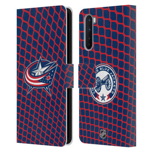 NHL Columbus Blue Jackets Net Pattern Leather Book Wallet Case Cover For OnePlus Nord 5G