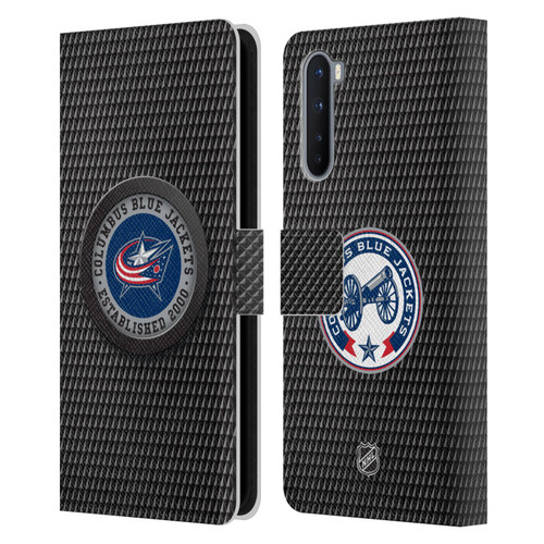 NHL Columbus Blue Jackets Puck Texture Leather Book Wallet Case Cover For OnePlus Nord 5G