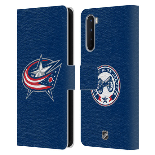 NHL Columbus Blue Jackets Plain Leather Book Wallet Case Cover For OnePlus Nord 5G