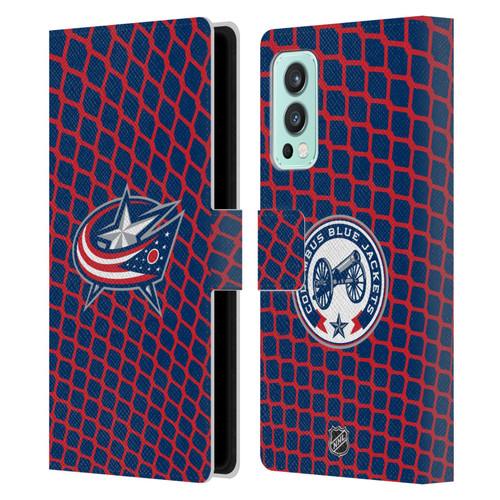 NHL Columbus Blue Jackets Net Pattern Leather Book Wallet Case Cover For OnePlus Nord 2 5G
