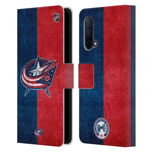 NHL Columbus Blue Jackets Half Distressed Leather Book Wallet Case Cover For OnePlus Nord CE 5G