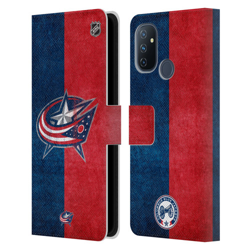 NHL Columbus Blue Jackets Half Distressed Leather Book Wallet Case Cover For OnePlus Nord N100