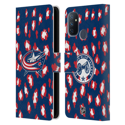 NHL Columbus Blue Jackets Leopard Patten Leather Book Wallet Case Cover For OnePlus Nord N100