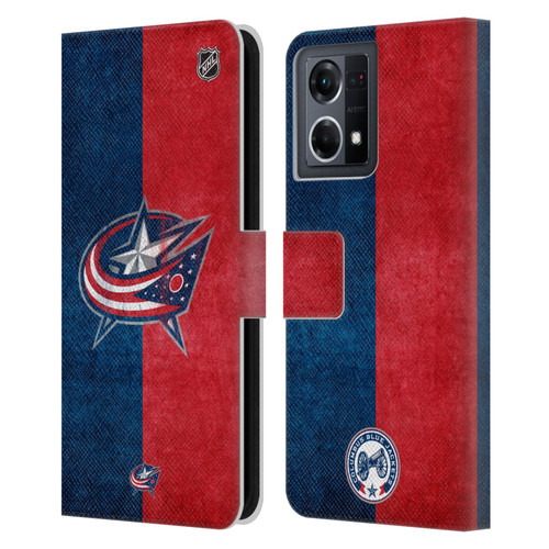 NHL Columbus Blue Jackets Half Distressed Leather Book Wallet Case Cover For OPPO Reno8 4G