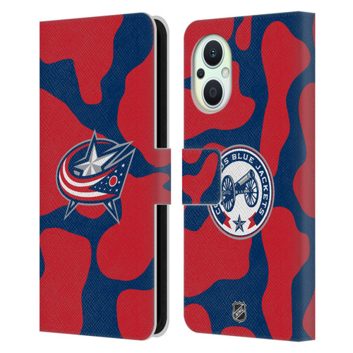 NHL Columbus Blue Jackets Cow Pattern Leather Book Wallet Case Cover For OPPO Reno8 Lite