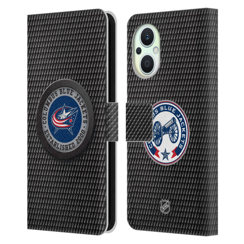 NHL Columbus Blue Jackets Puck Texture Leather Book Wallet Case Cover For OPPO Reno8 Lite