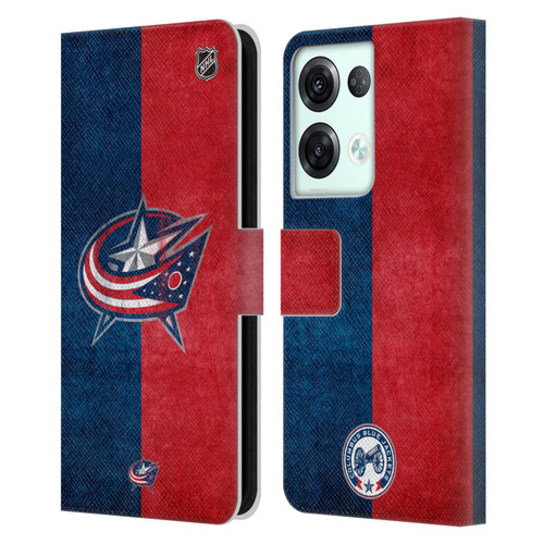 NHL Columbus Blue Jackets Half Distressed Leather Book Wallet Case Cover For OPPO Reno8 Pro