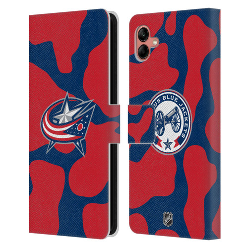 NHL Columbus Blue Jackets Cow Pattern Leather Book Wallet Case Cover For Samsung Galaxy A04 (2022)