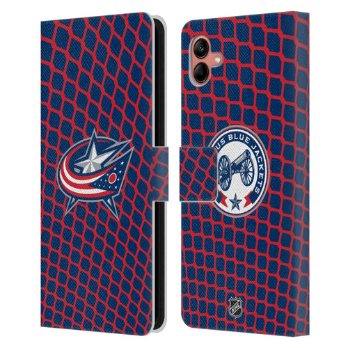 NHL Columbus Blue Jackets Net Pattern Leather Book Wallet Case Cover For Samsung Galaxy A04 (2022)