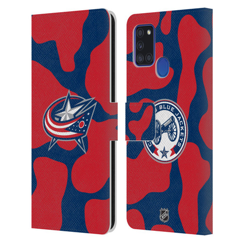 NHL Columbus Blue Jackets Cow Pattern Leather Book Wallet Case Cover For Samsung Galaxy A21s (2020)