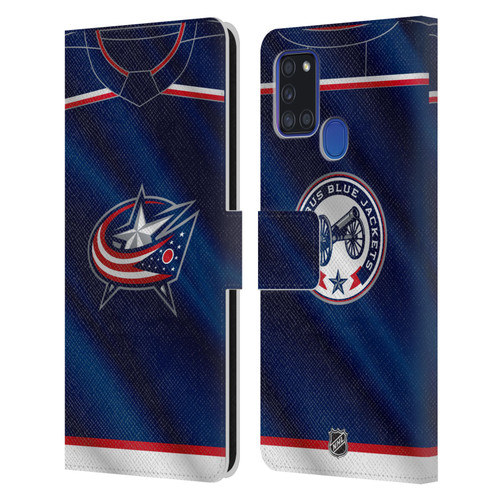 NHL Columbus Blue Jackets Jersey Leather Book Wallet Case Cover For Samsung Galaxy A21s (2020)