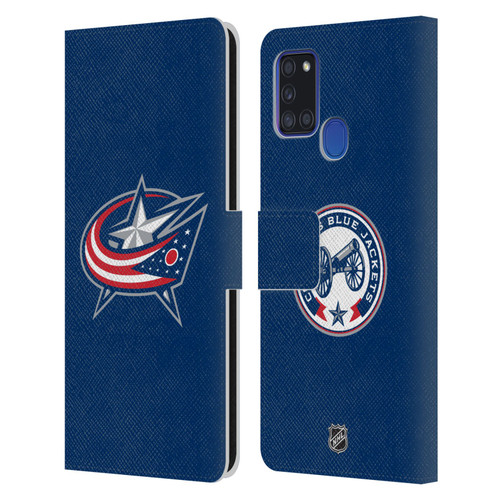 NHL Columbus Blue Jackets Plain Leather Book Wallet Case Cover For Samsung Galaxy A21s (2020)