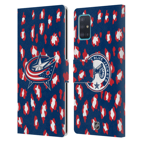 NHL Columbus Blue Jackets Leopard Patten Leather Book Wallet Case Cover For Samsung Galaxy A51 (2019)