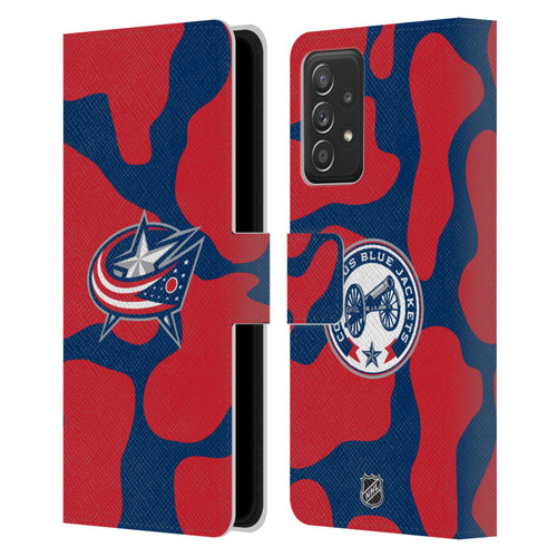 NHL Columbus Blue Jackets Cow Pattern Leather Book Wallet Case Cover For Samsung Galaxy A52 / A52s / 5G (2021)