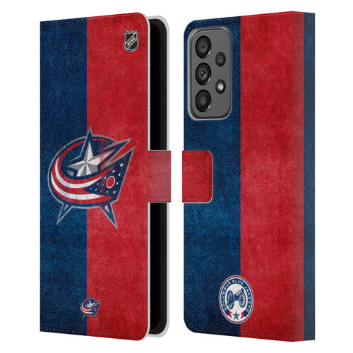 NHL Columbus Blue Jackets Half Distressed Leather Book Wallet Case Cover For Samsung Galaxy A73 5G (2022)