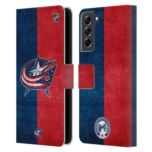 NHL Columbus Blue Jackets Half Distressed Leather Book Wallet Case Cover For Samsung Galaxy S21 FE 5G