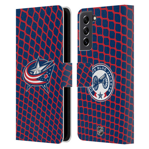 NHL Columbus Blue Jackets Net Pattern Leather Book Wallet Case Cover For Samsung Galaxy S21 FE 5G