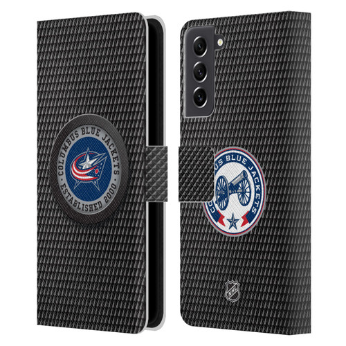 NHL Columbus Blue Jackets Puck Texture Leather Book Wallet Case Cover For Samsung Galaxy S21 FE 5G