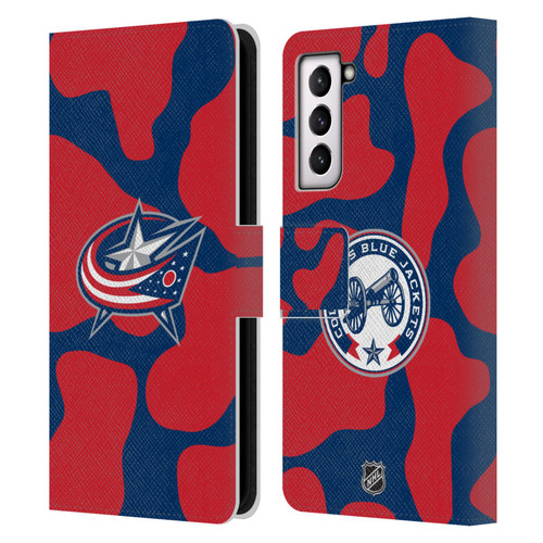 NHL Columbus Blue Jackets Cow Pattern Leather Book Wallet Case Cover For Samsung Galaxy S21 5G