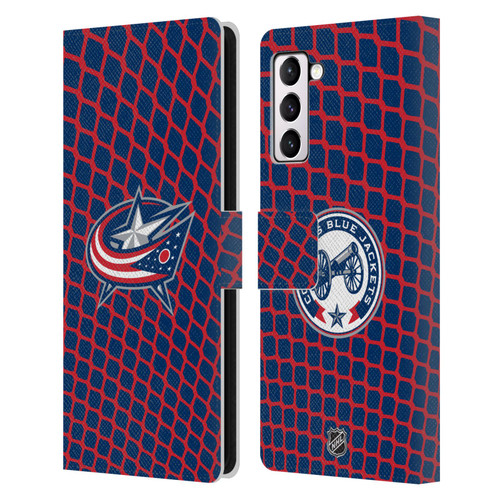 NHL Columbus Blue Jackets Net Pattern Leather Book Wallet Case Cover For Samsung Galaxy S21+ 5G