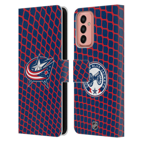 NHL Columbus Blue Jackets Net Pattern Leather Book Wallet Case Cover For Samsung Galaxy M13 (2022)