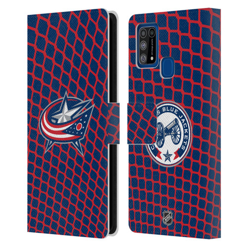 NHL Columbus Blue Jackets Net Pattern Leather Book Wallet Case Cover For Samsung Galaxy M31 (2020)