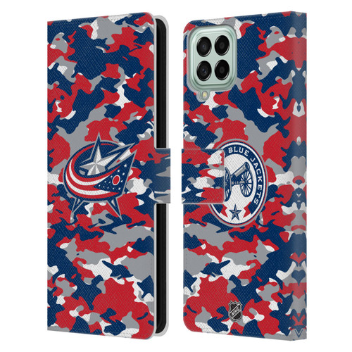 NHL Columbus Blue Jackets Camouflage Leather Book Wallet Case Cover For Samsung Galaxy M53 (2022)