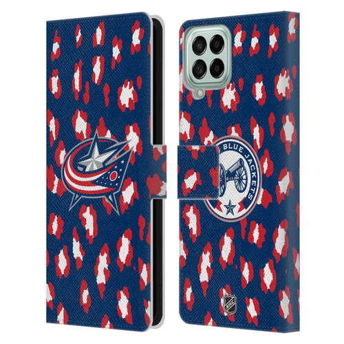 NHL Columbus Blue Jackets Leopard Patten Leather Book Wallet Case Cover For Samsung Galaxy M53 (2022)