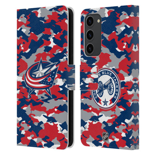 NHL Columbus Blue Jackets Camouflage Leather Book Wallet Case Cover For Samsung Galaxy S23+ 5G