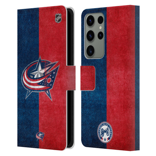 NHL Columbus Blue Jackets Half Distressed Leather Book Wallet Case Cover For Samsung Galaxy S23 Ultra 5G