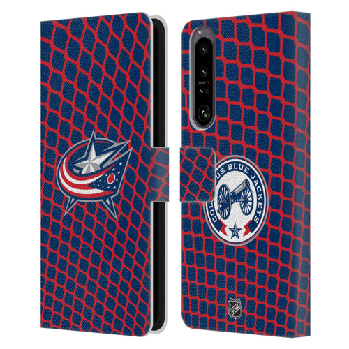 NHL Columbus Blue Jackets Net Pattern Leather Book Wallet Case Cover For Sony Xperia 1 IV