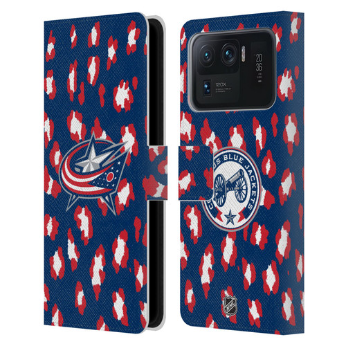 NHL Columbus Blue Jackets Leopard Patten Leather Book Wallet Case Cover For Xiaomi Mi 11 Ultra