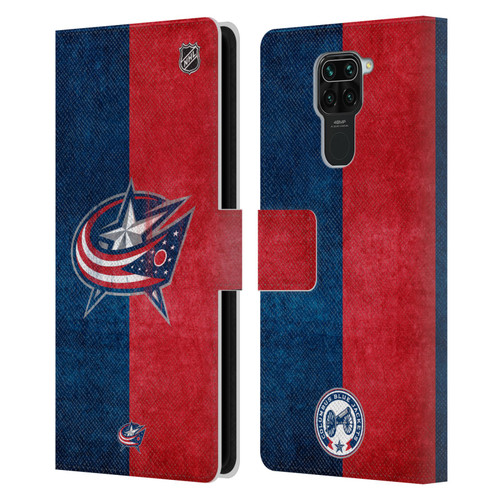 NHL Columbus Blue Jackets Half Distressed Leather Book Wallet Case Cover For Xiaomi Redmi Note 9 / Redmi 10X 4G