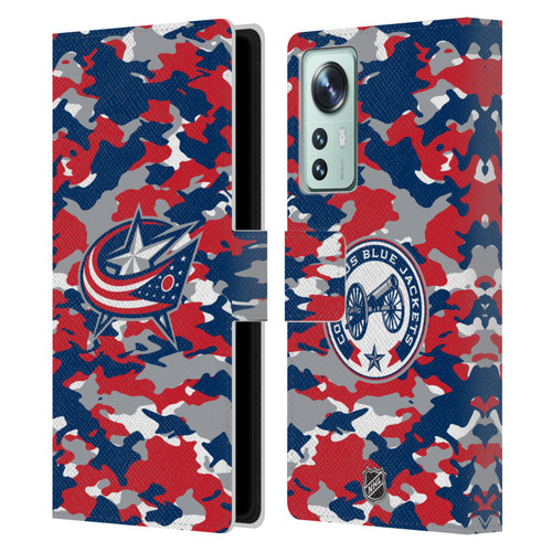 NHL Columbus Blue Jackets Camouflage Leather Book Wallet Case Cover For Xiaomi 12