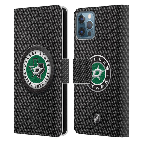 NHL Dallas Stars Puck Texture Leather Book Wallet Case Cover For Apple iPhone 12 / iPhone 12 Pro